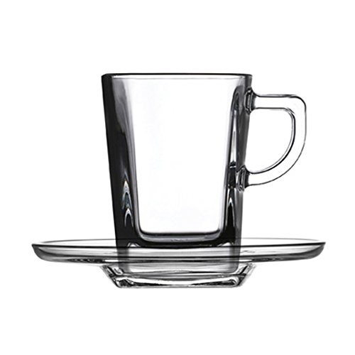 Pasabahce Carre’ Servizio Tazze Caffè con Piatto, Vetro, Trasparente, 6 Pezzi – Miglior Prezzo