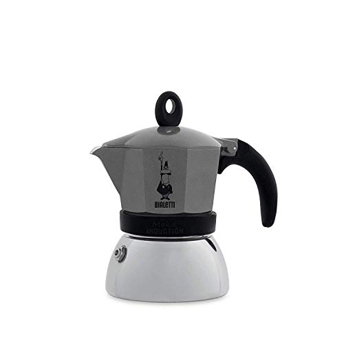 Bialetti Moka Induction Caffettiera Adatta all’Induzione, Alluminio, Grigio Antracite, 3 Tazze, Diametro: 9,8 cm – Miglior Prezzo